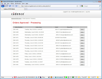 Cadence ECOS approved orders (in processing) admin