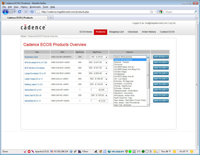 Cadence ECOS product and location selection