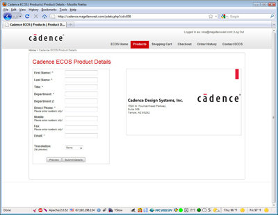Cadence ECOS custom business card creation page