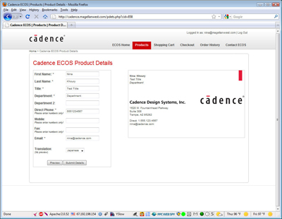 Cadence ECOS business card real-time preview