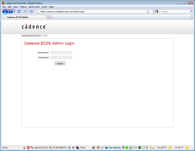 Cadence ECOS Admin Login Screen
